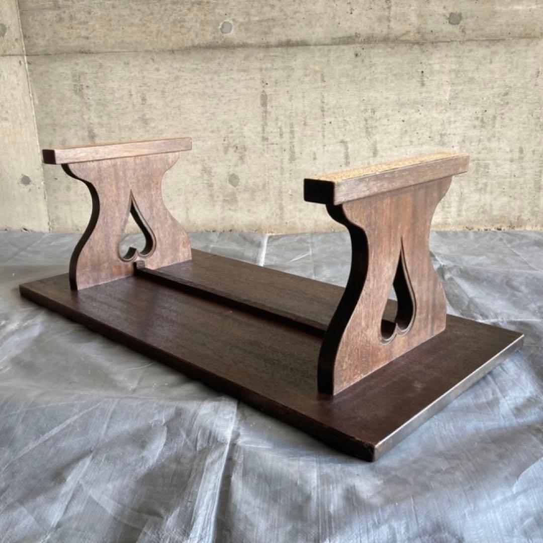 古い味のある文机 座卓 置物台 飾り棚 大型 透かし ハート型 木製