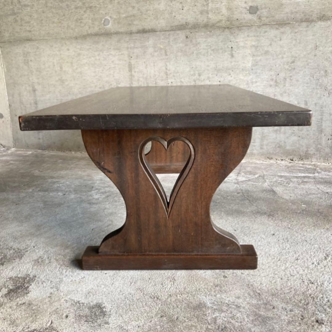 古い味のある文机 座卓 置物台 飾り棚 大型 透かし ハート型 木製
