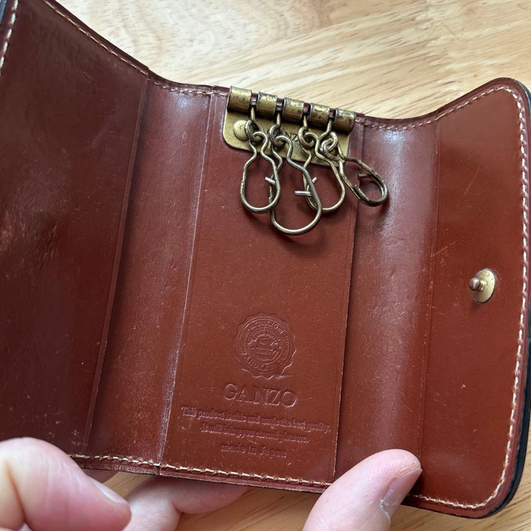 GANZO ブラウンレザー長財布 キーホルダー付き - メルカリ