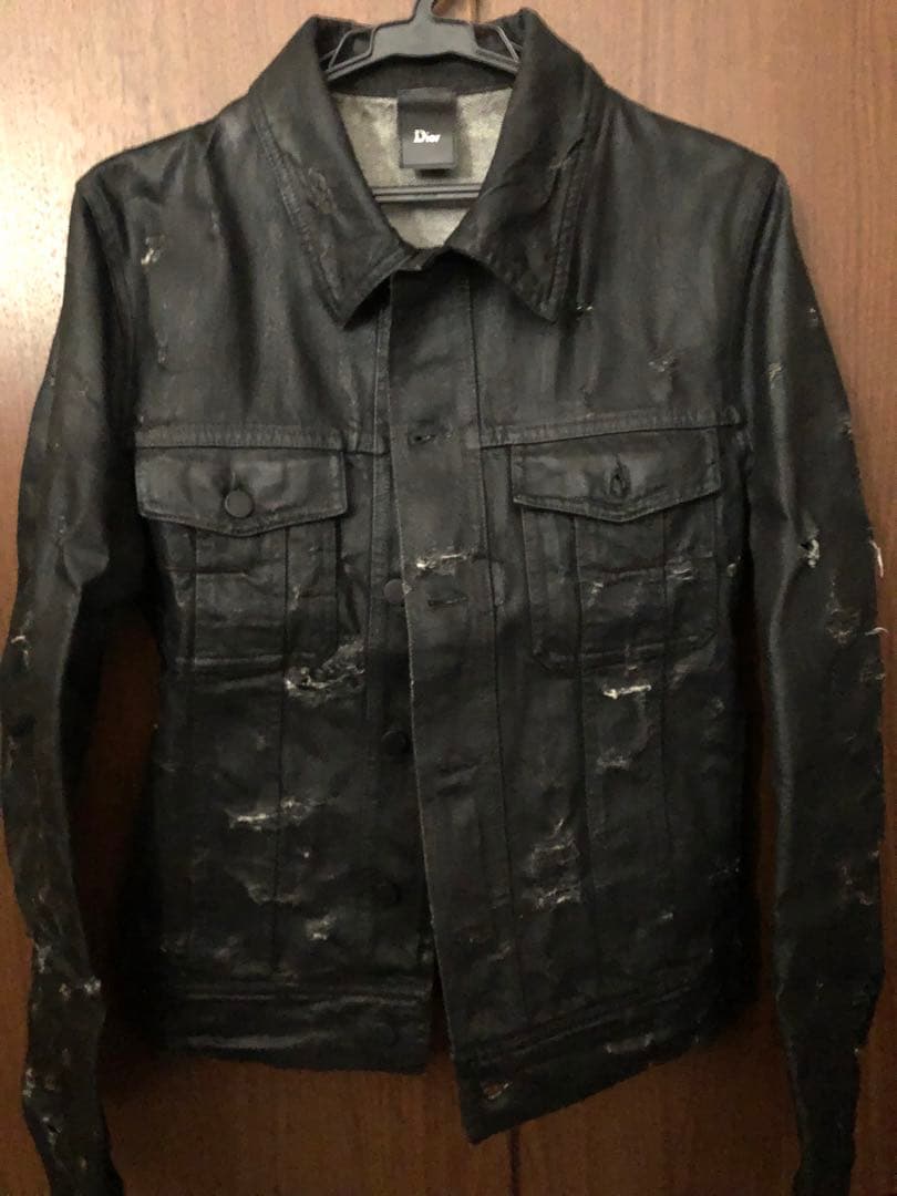 【美品】ディオールオム　デストロイブラックデニム ジャケット　ショップカード付 Dior HOMME ディオールオム 2004SS Strip デストロイコーティング