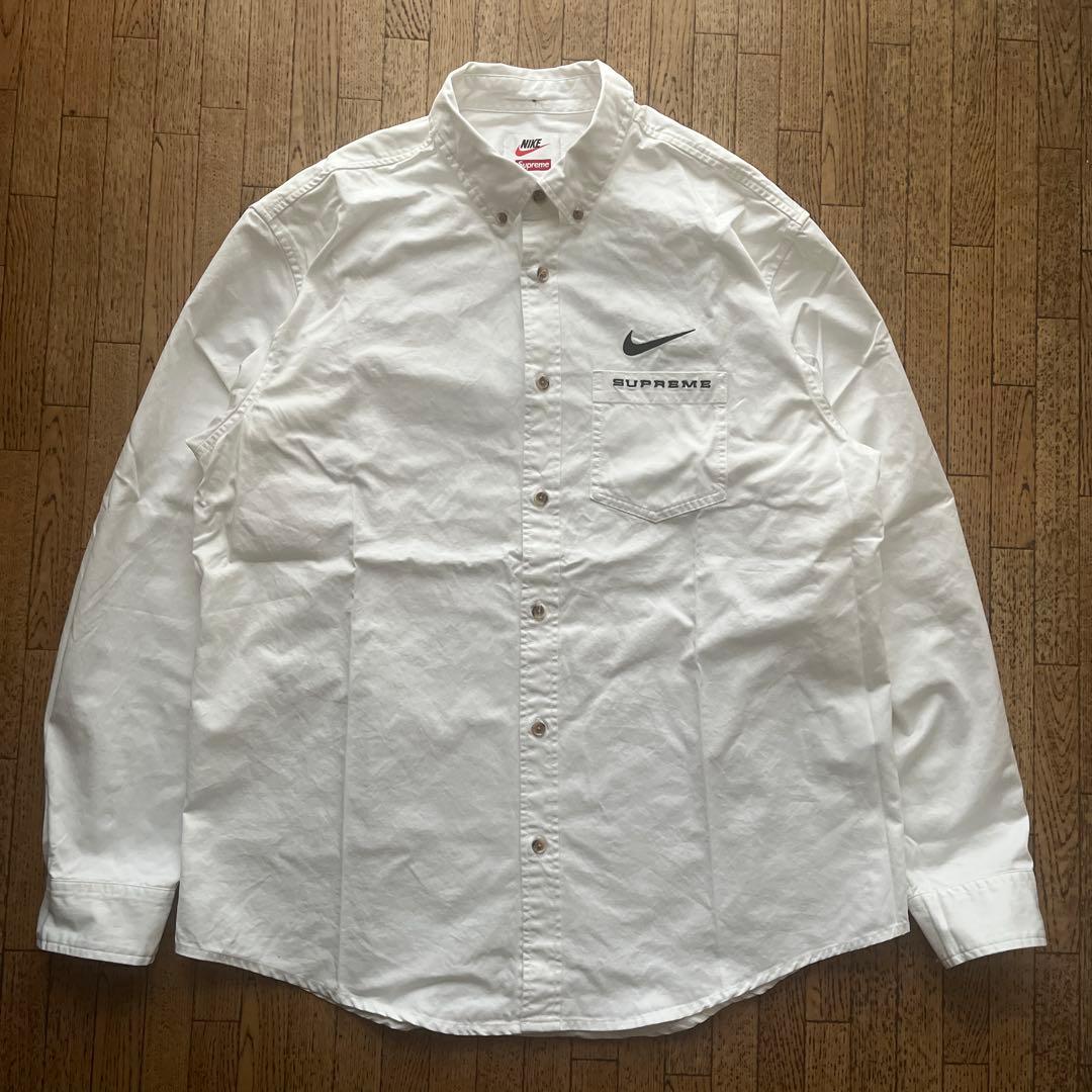 Supreme NIKE Cotton Twill Shirt ボタンダウン 白 - メルカリ