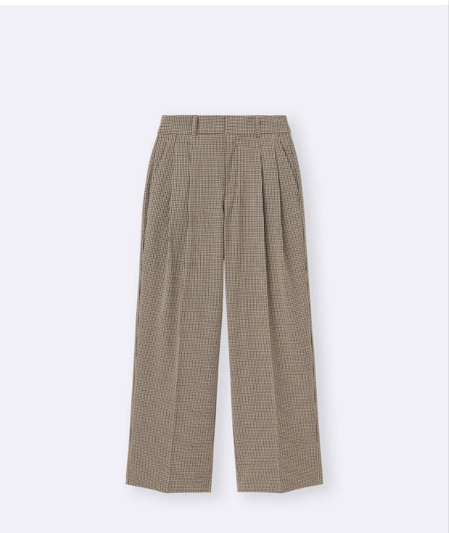 チェック柄 ワイドパンツ ベージュ系 - メルカリ