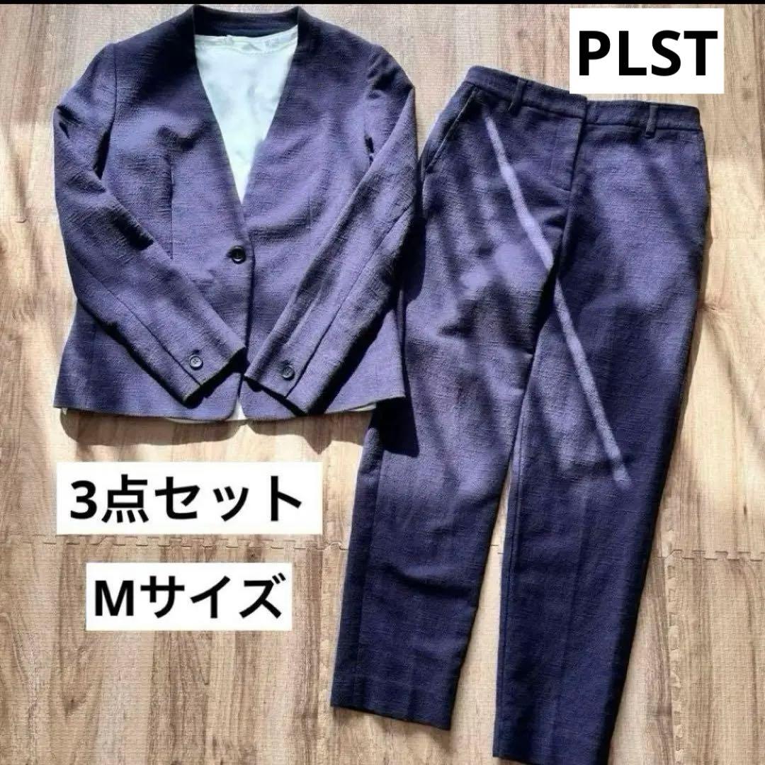 【自宅で洗える】PLST スーツ 上下 + アンカーウーマン ブラウス　Mサイズ 洗える／2点セット】【セレモニー／入卒式】バックパール調ブラウス
