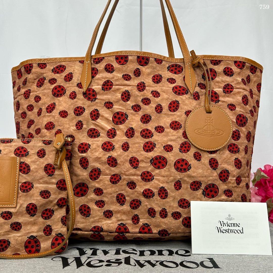 【極美品】ヴィヴィアンウエストウッド トートバッグ ポーチ付 てんとう虫 極美品】ヴィヴィアンウエストウッド トートバッグ ポーチ付 てんとう
