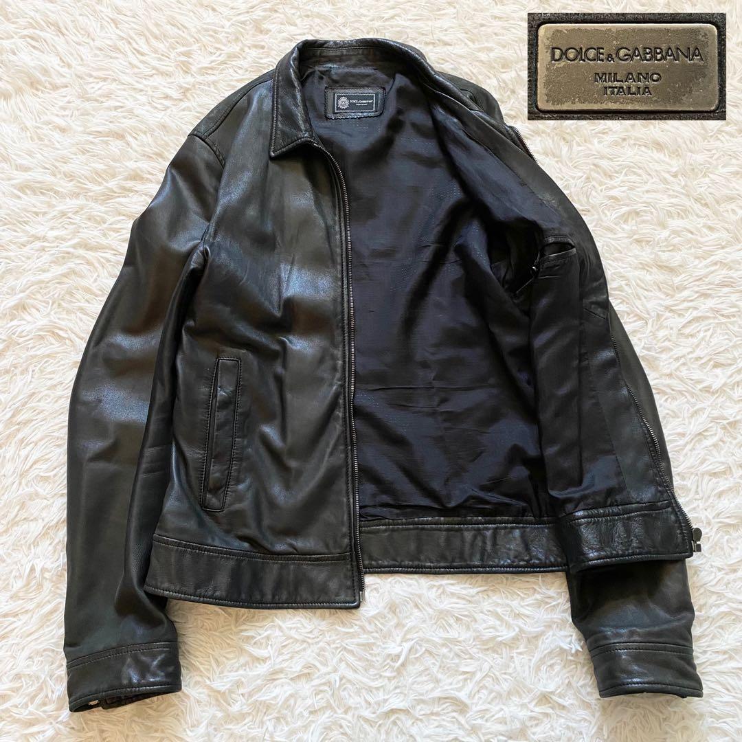 美品□ドルチェ&ガッバーナ ラムレザー ライダースジャケット シングル