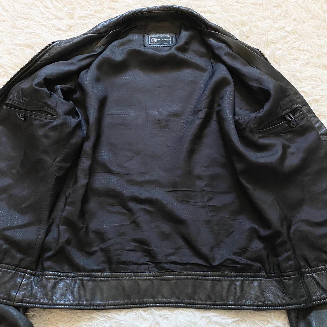 美品□ドルチェ&ガッバーナ ラムレザー ライダースジャケット シングル