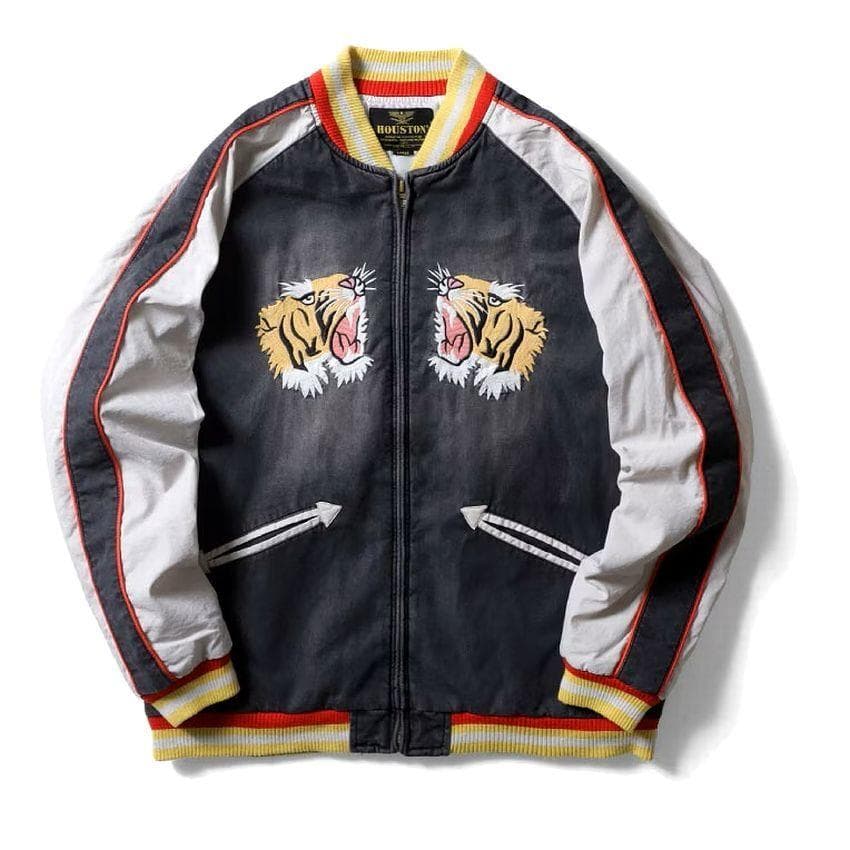 XL 美品 ヒューストン ビンテージ加工 タイガー 刺繍 インディゴ