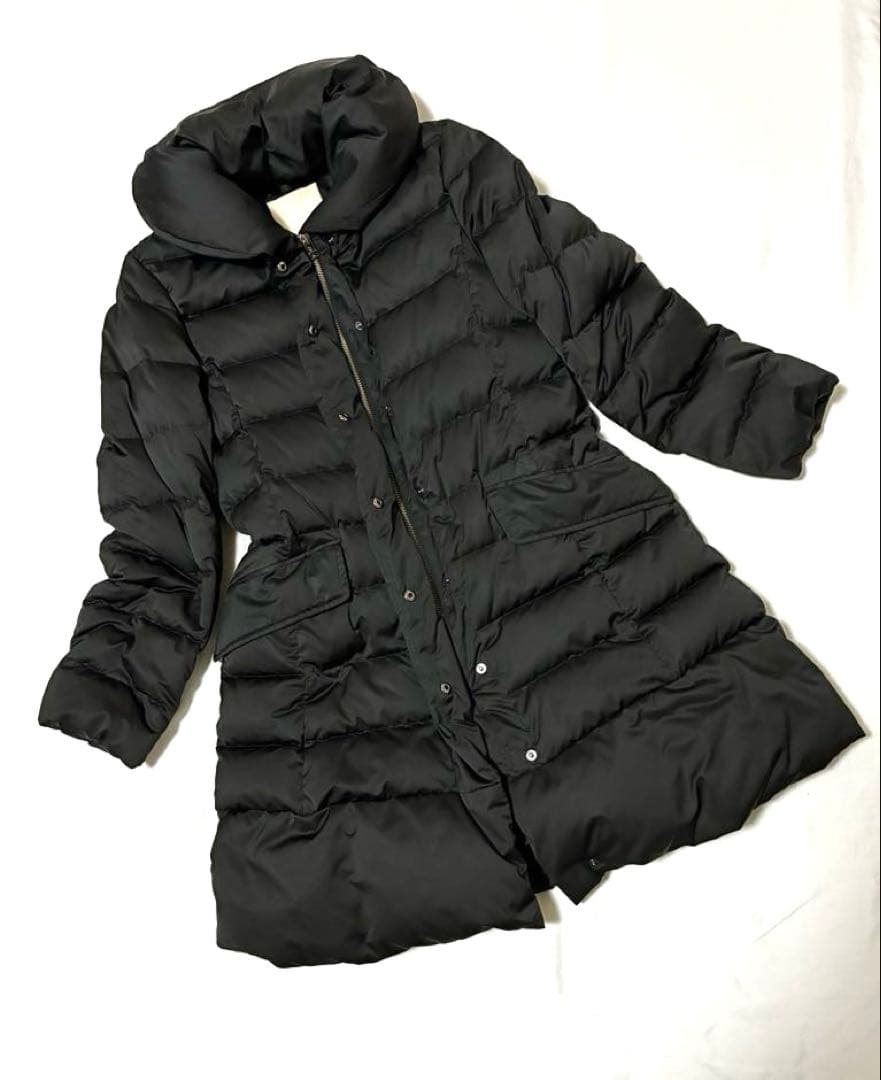 自由区】ロングダウンコート ショールカラー 黒 女優襟 軽量 洗える 40