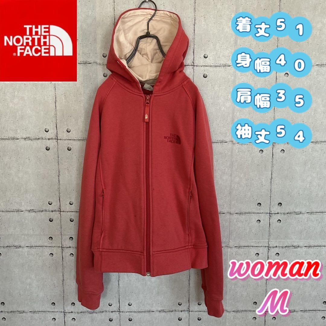 ノースフェイス ジップパーカー レッド レディースM - メルカリ