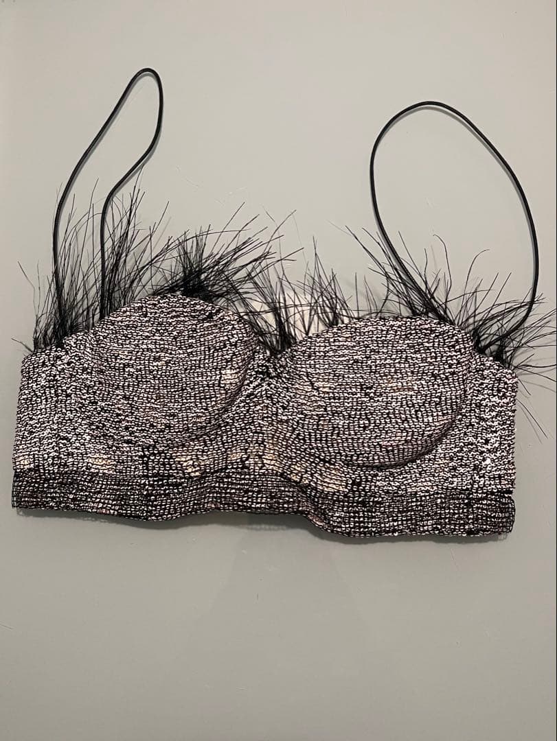 ⭕️ 美品 Rochas ロシャス スパンコール フェザー ブラトップ ビンテージ ⭕️ 美品 Rochas ロシャス スパンコール フェザー ブラトップ