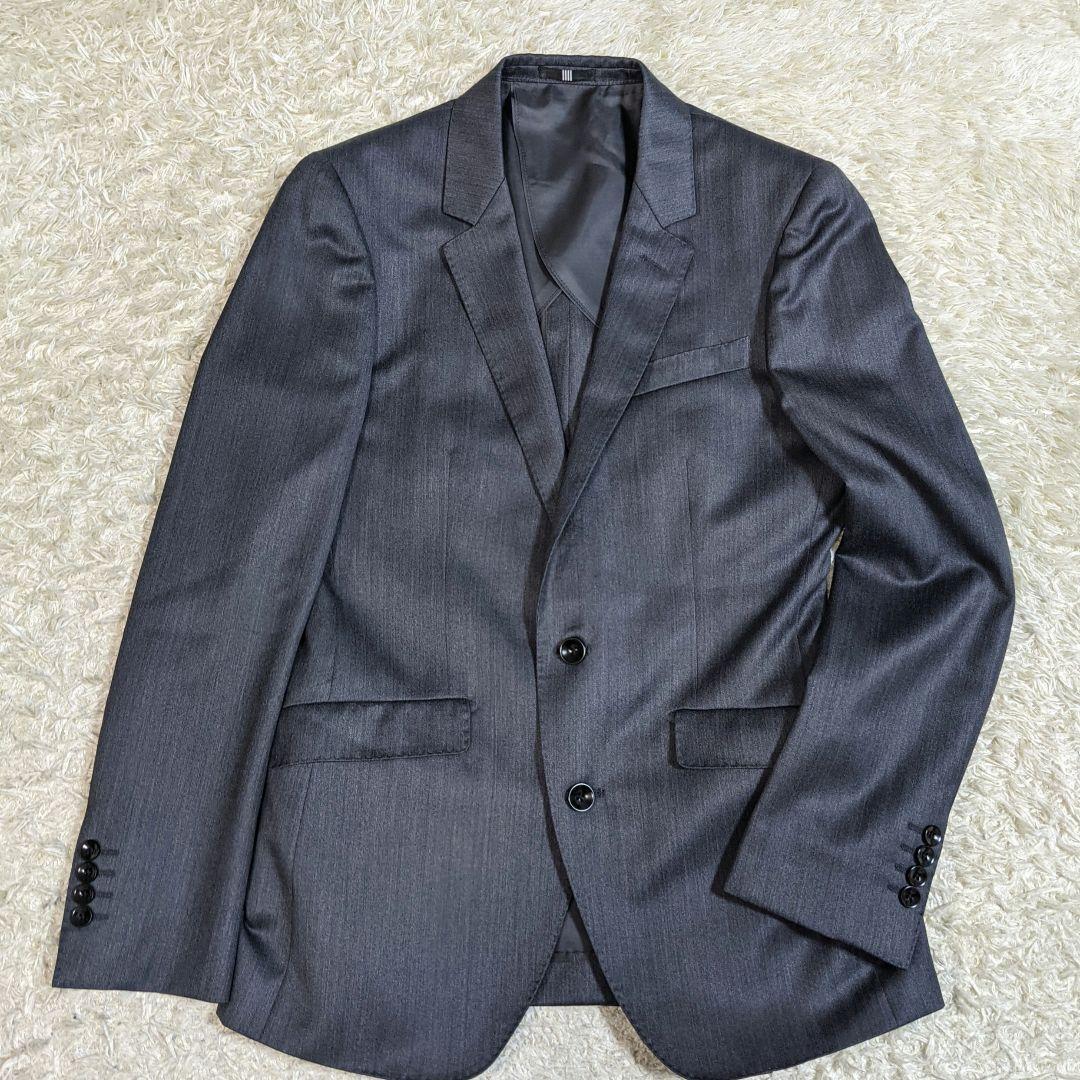 スーツセレクト スリーピース スーツ シルク ベスト 光沢 グレー