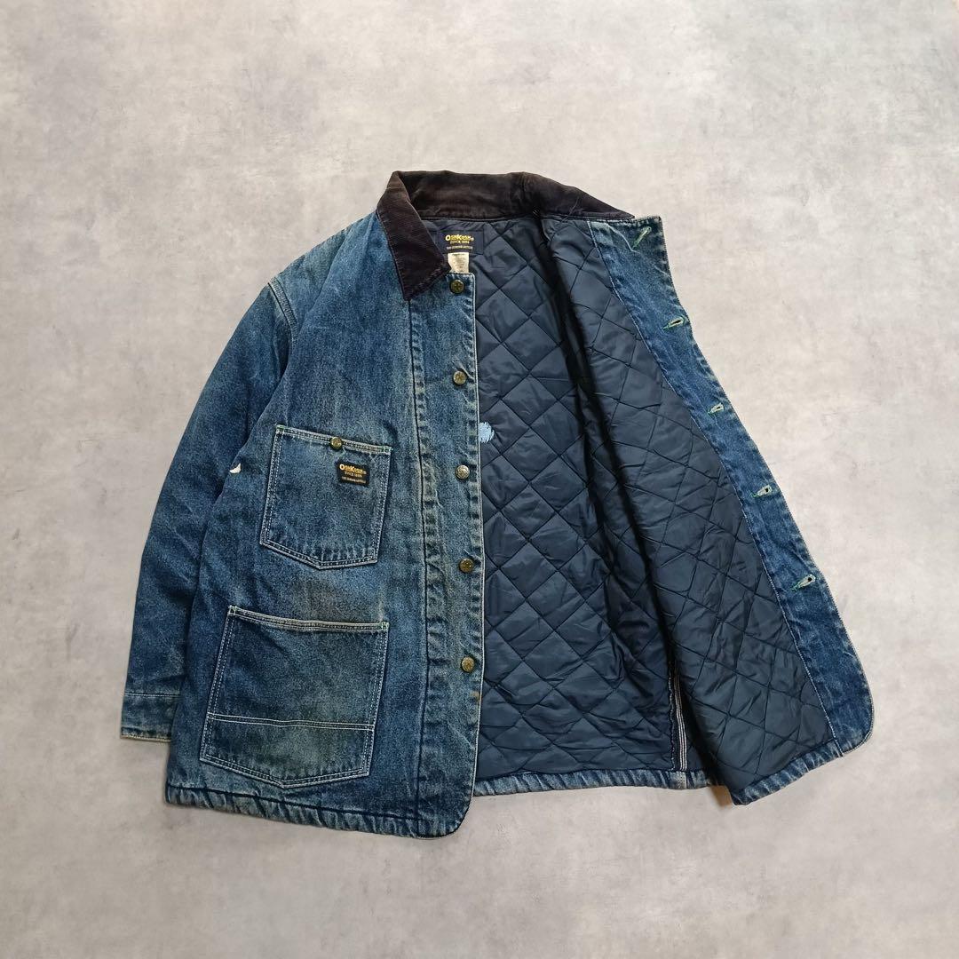 90s OSHKOSH デニムカバーオールコーデュロイ襟 裏ブランケットM258