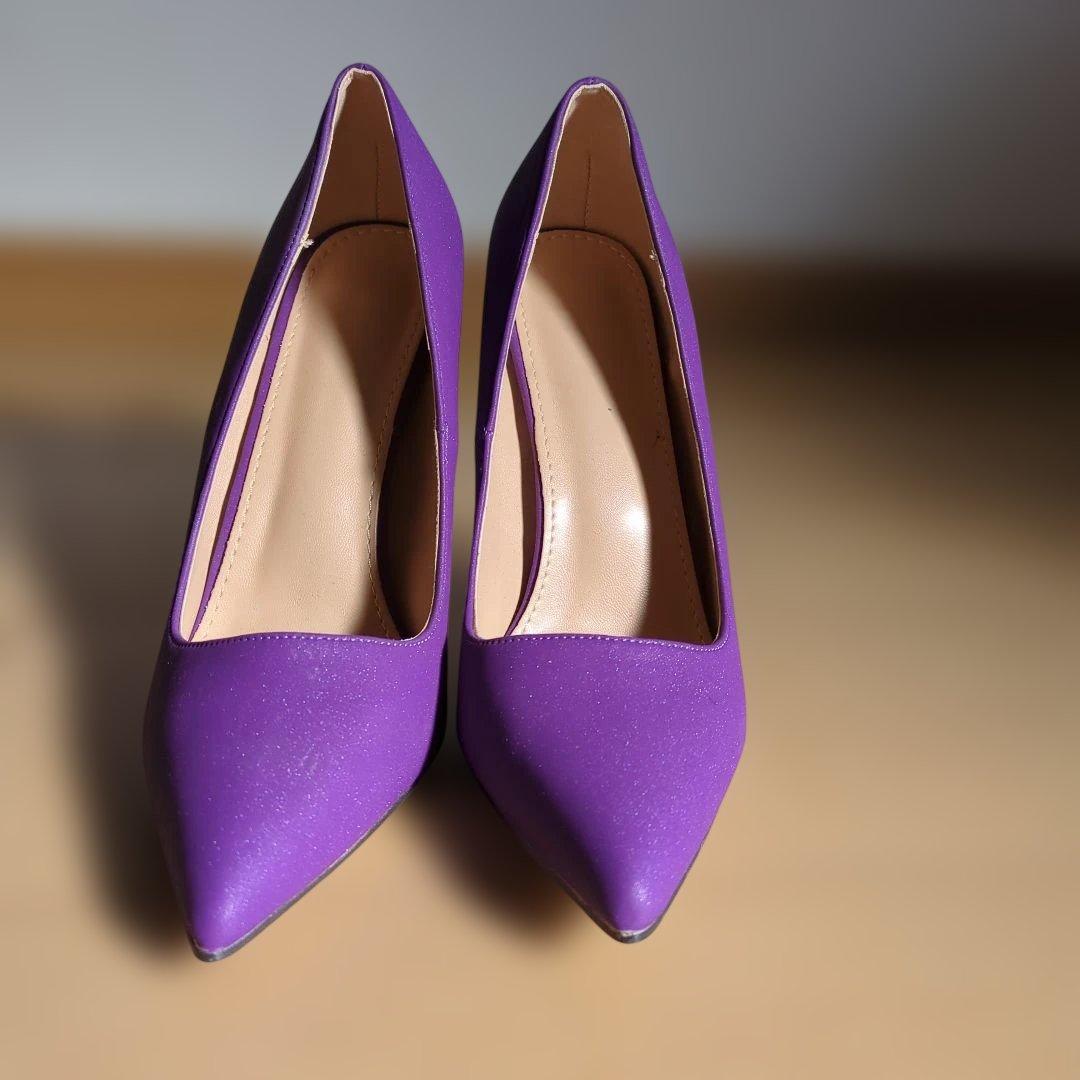 パープル スエード風 ハイヒール - メルカリ