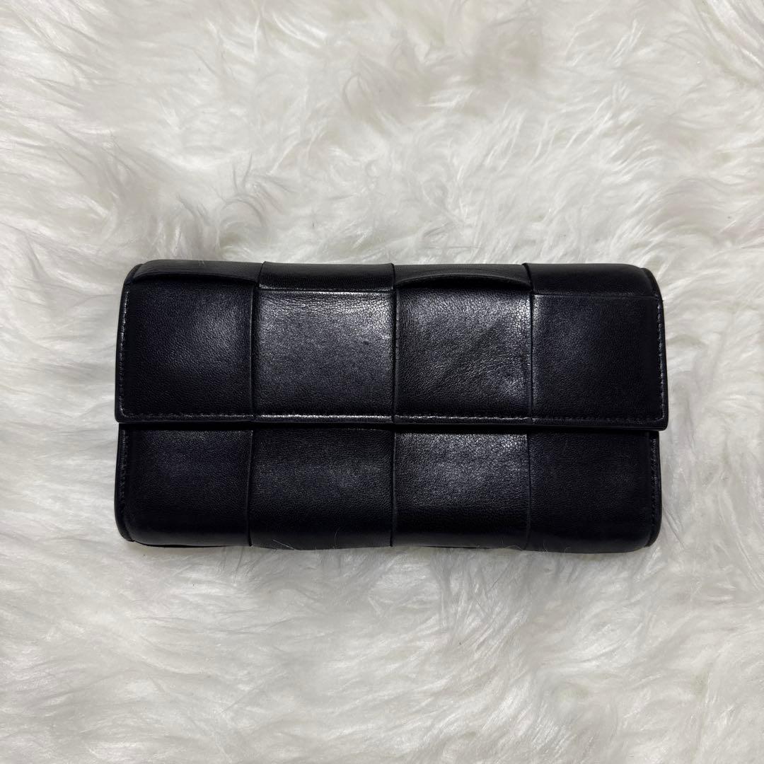 ボッテガ カセット ラージ フラップウォレット 財布 黒 レザー 長財布 ボッテガヴェネタ(BOTTEGA VENETA)ボッテガヴェネタ カセットラージ