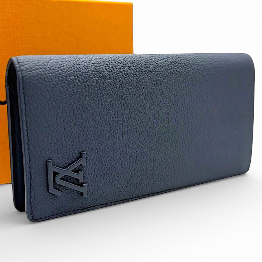 鑑定済 ルイヴィトン LVアエログラム ポルトフォイユ ブラザ ネイビー