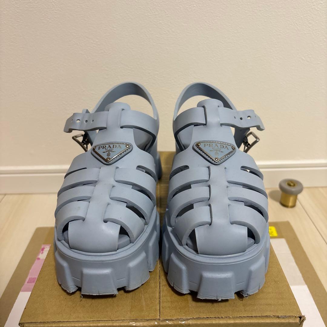 最終 PRADA モノリス ラバーサンダル 37 23.5cm プラダ ブルー