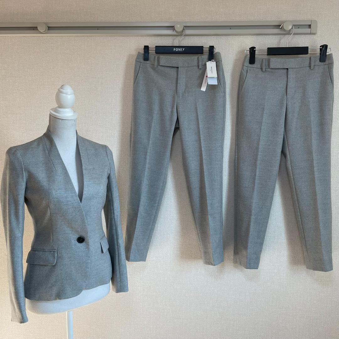 スーツカンパニー グレー パンツスーツ3点セット 36 美品 秋冬 ベーシックデザインパンツスーツ レディース 2点セット セットアップ