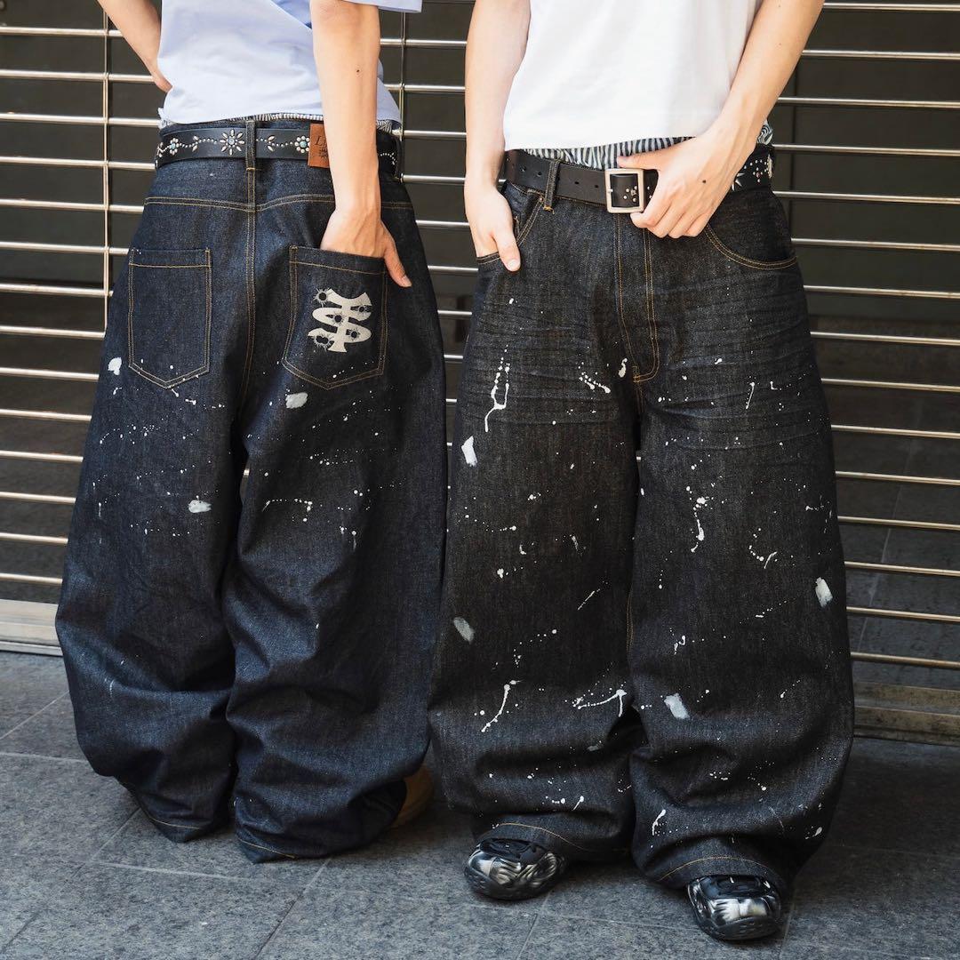 【That's life】 rigid buggy denim 生デニム TS logo Rigid Baggy Denim pants – That's life online store