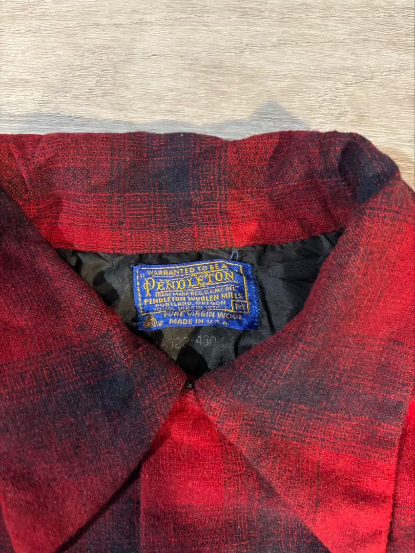 164 【希少】60sUSA製 ペンドルトン オンブレ ウールシャツ M 赤黒