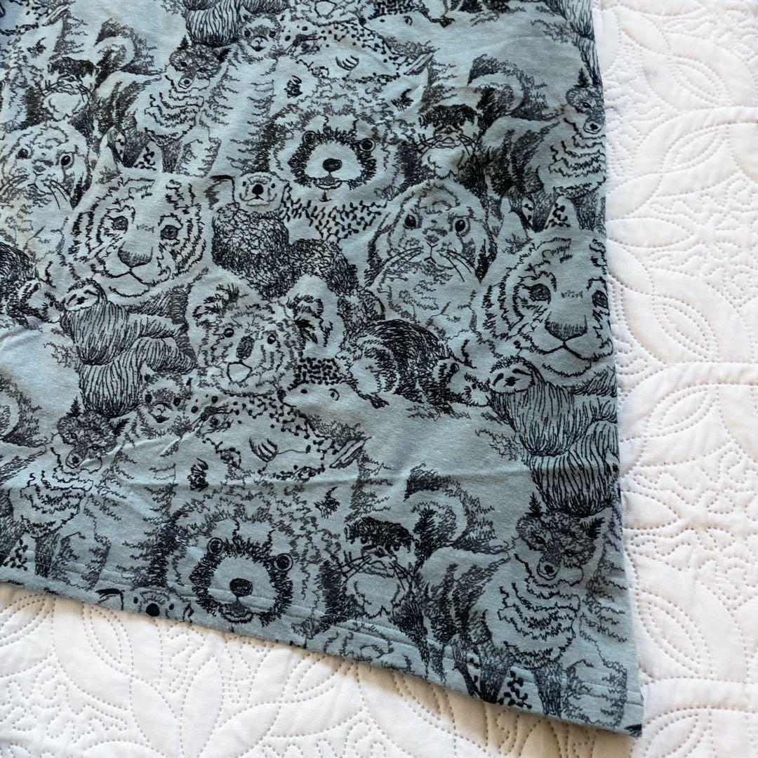 22AW マーブルシュッド アニマル 総柄 ワンピース グレー 刺繍 長袖 綿