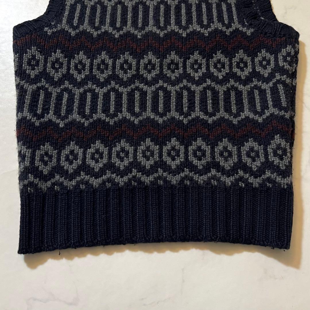 美品 CELINE カシミヤ100% ニット ベスト ジレ 総柄 M ネイビー系