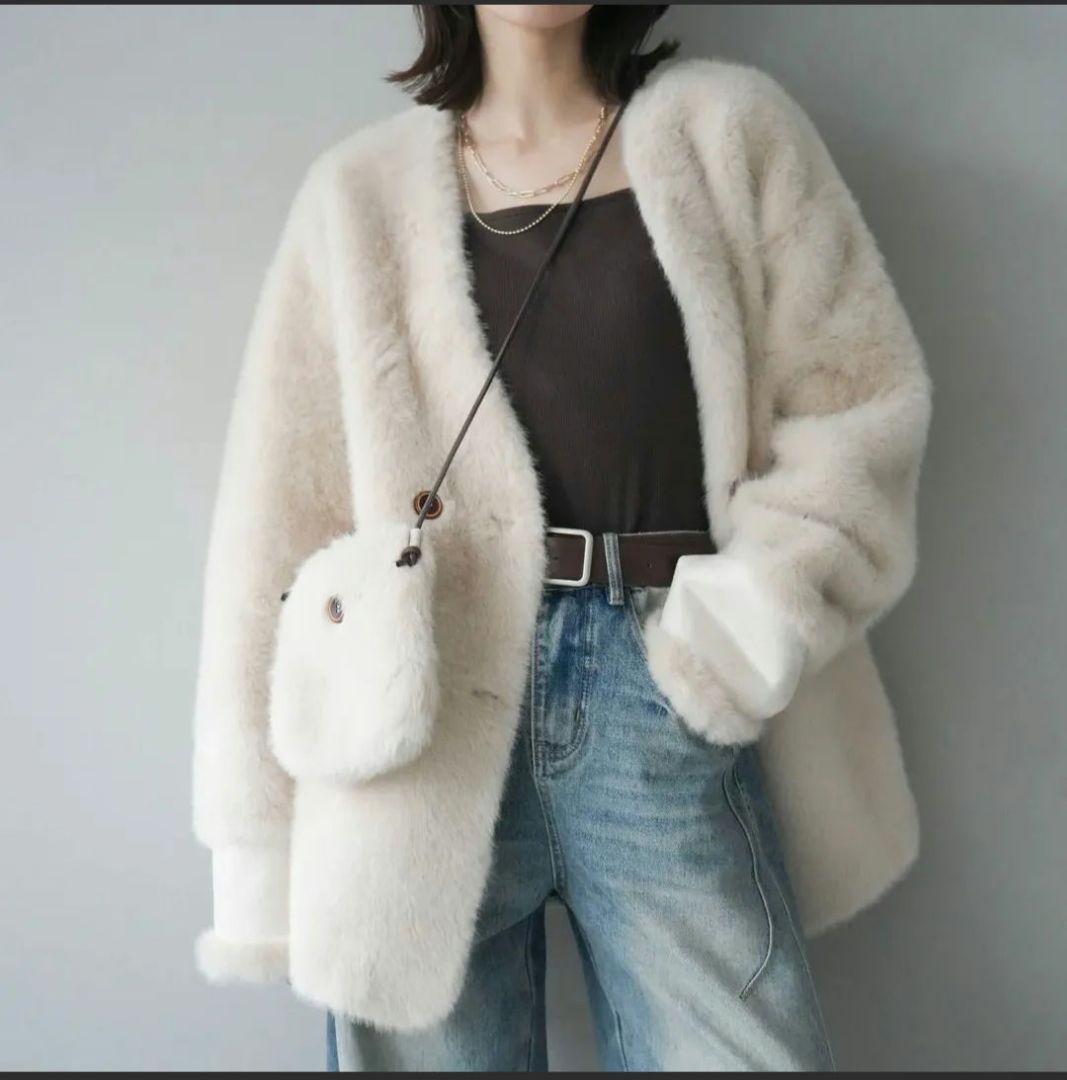 バッグ付エコファーノーカラーコート Lumier リュミエ 新品 バッグ付エコファーノーカラーコート/ベージュ lumier｜Yahoo