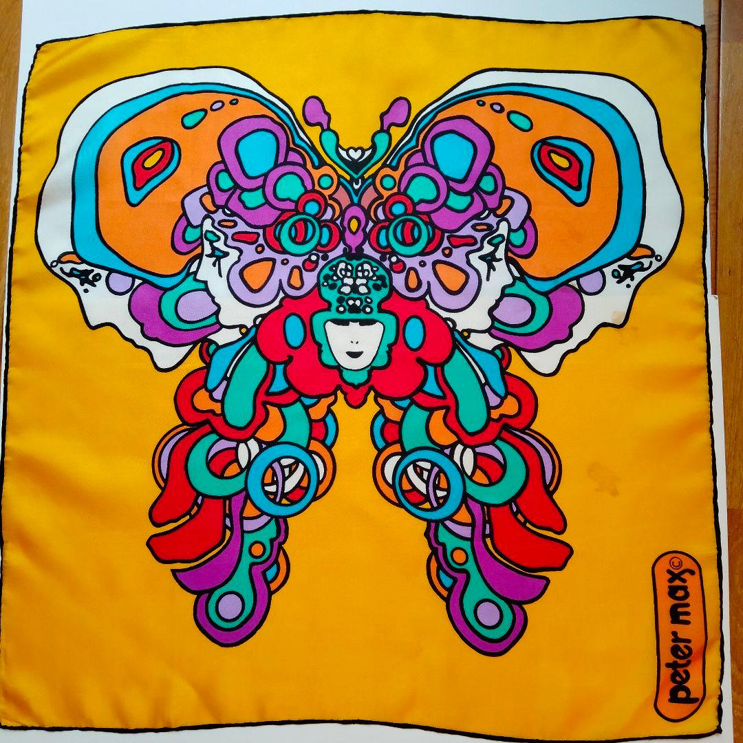 Peter MAX ピーターマックス 70年代 スカーフ バタフライ 蝶 - メルカリ