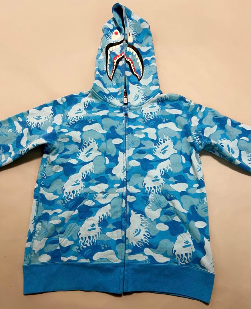 BAPE KIDS カモフラージュ シャークフードパーカー 希少140美品 レア
