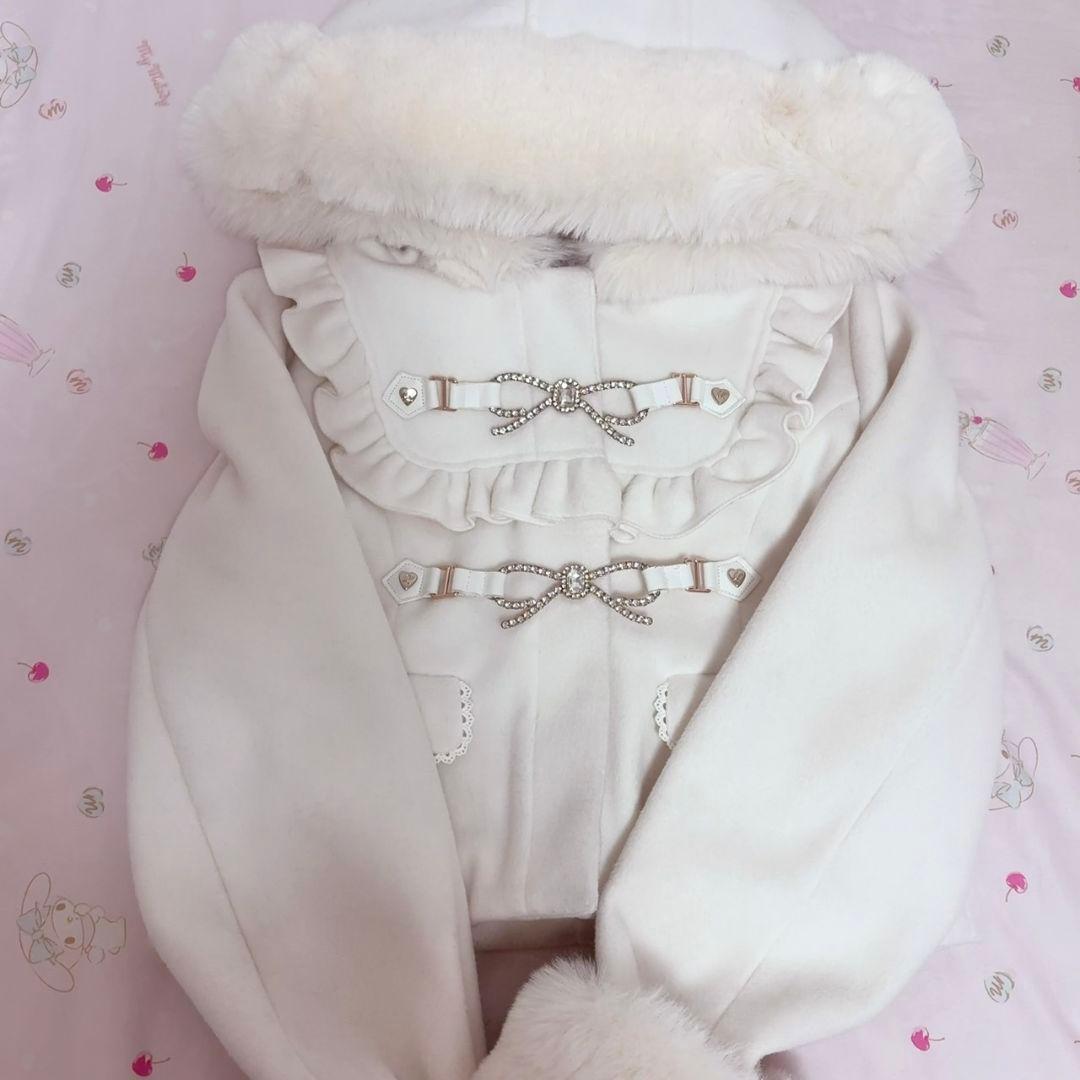 ♡LIZLISA ビジューリボンショートフードコート ショートコート 白