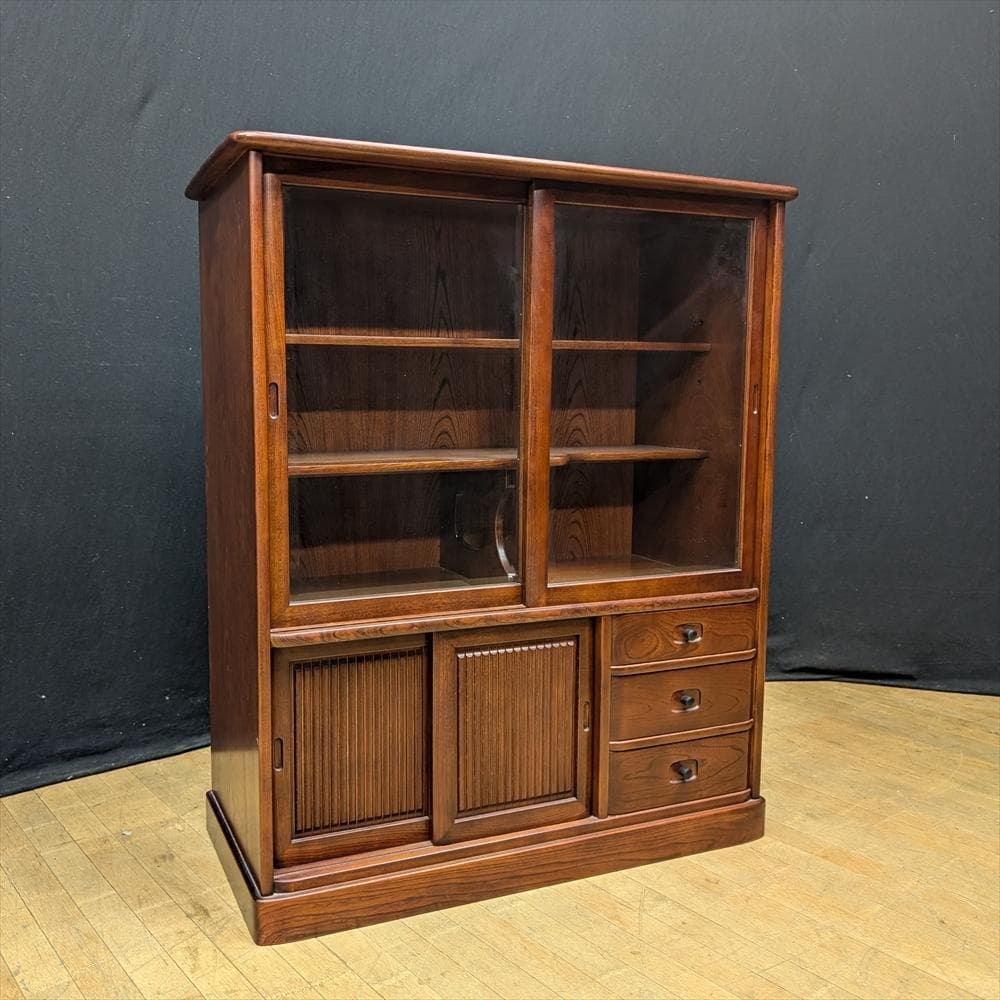 カリモク 欅 ケヤキ 茶棚 水屋箪笥 飾り棚 キャビネット 茶箪笥 座敷