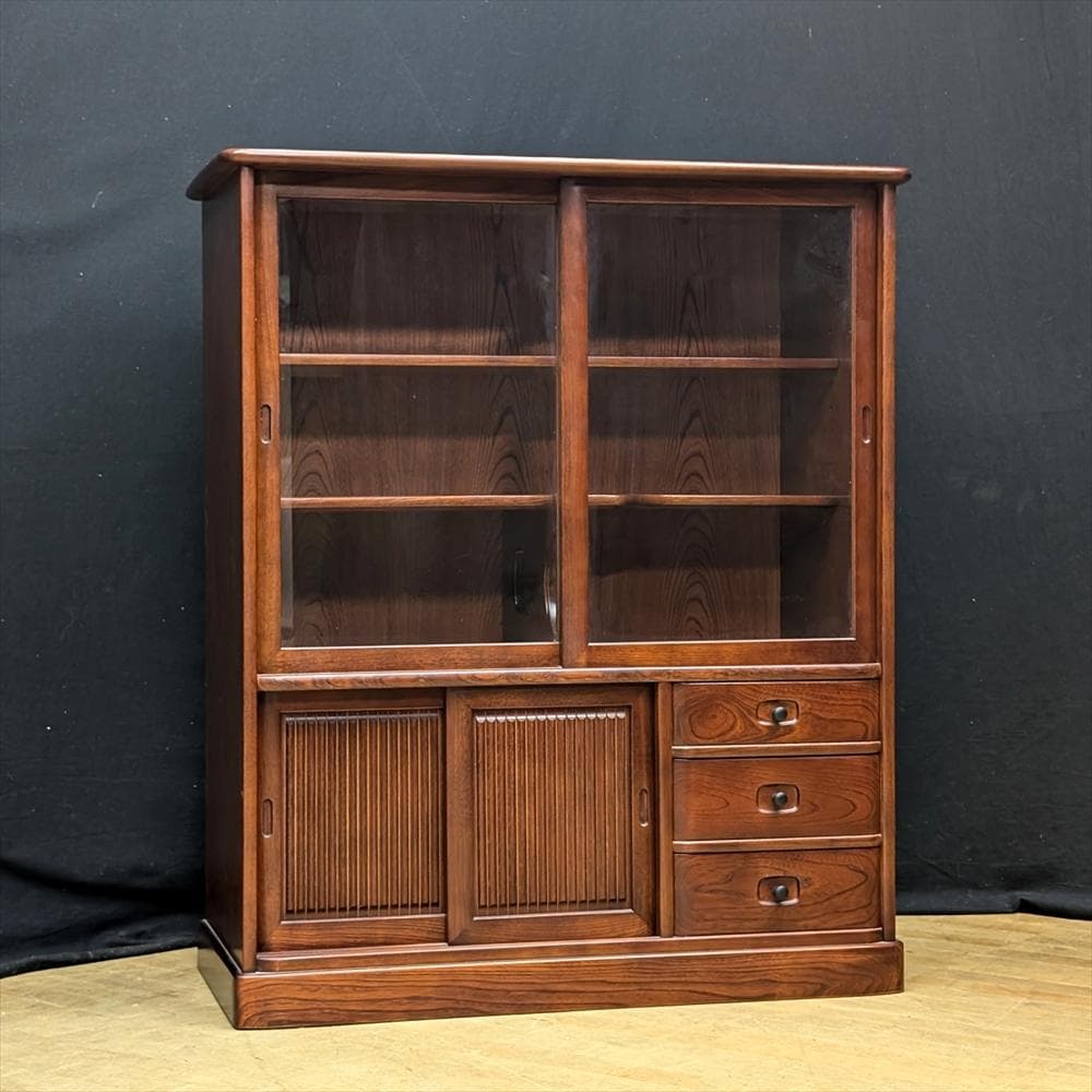 カリモク 欅 ケヤキ 茶棚 水屋箪笥 飾り棚 キャビネット 茶箪笥 座敷