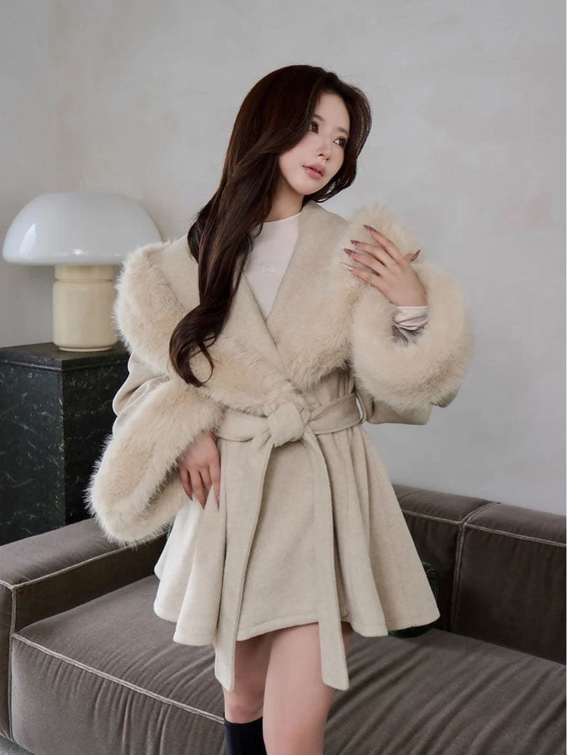 Darich ウエストベルトプリンセスラインコート BEG FLサイズ