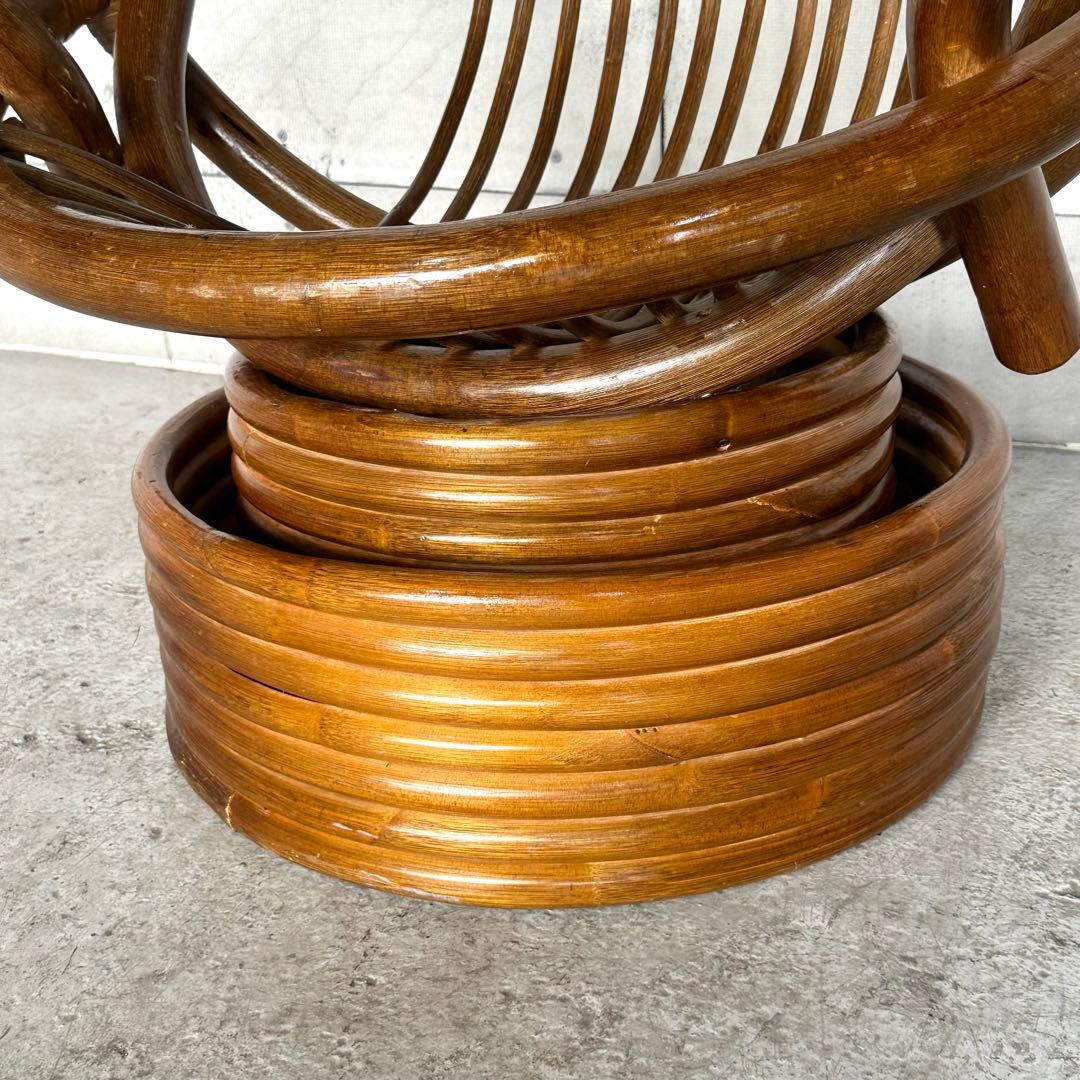 昭和浪漫꧂ 360度回転式ラタンチェア 籐家具 ひじ掛け 大型椅子 アジアン