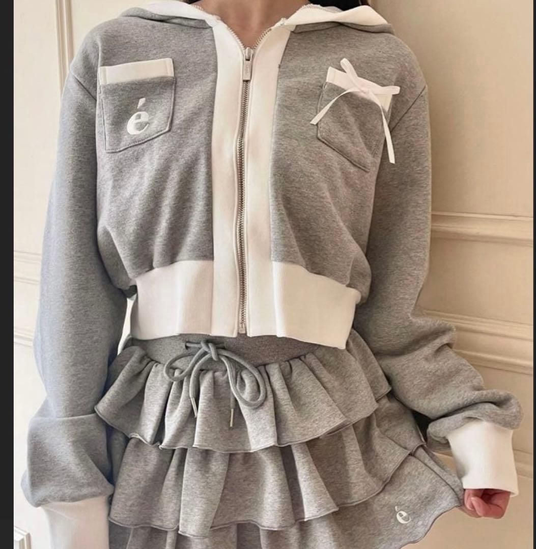 epine é ribbon piping zip hoodie gray - メルカリ