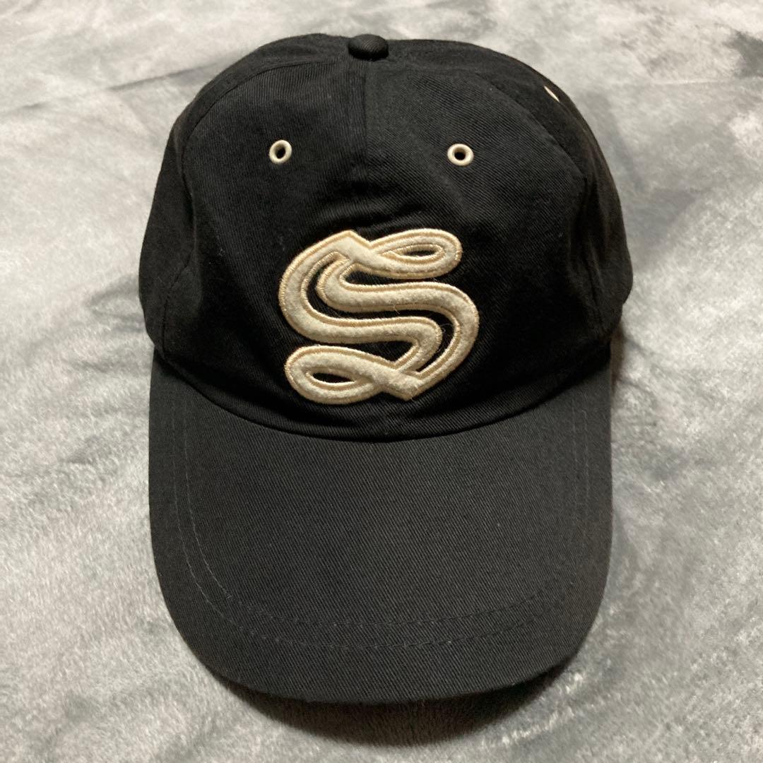 90s STUSSY 刺繍 キャップ 紺タグ ブラック オールドステューシー