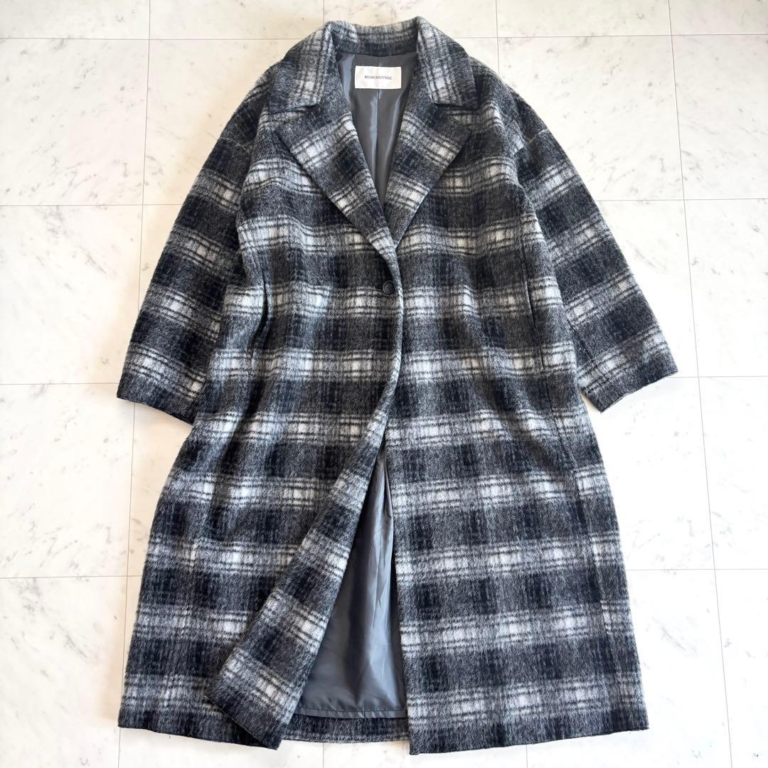 【美品】NBB シャギー チェスターコート ロング ゆったり チェック柄 M 新品 未使用 チェック柄 シャギー チェスターコート ロングコート