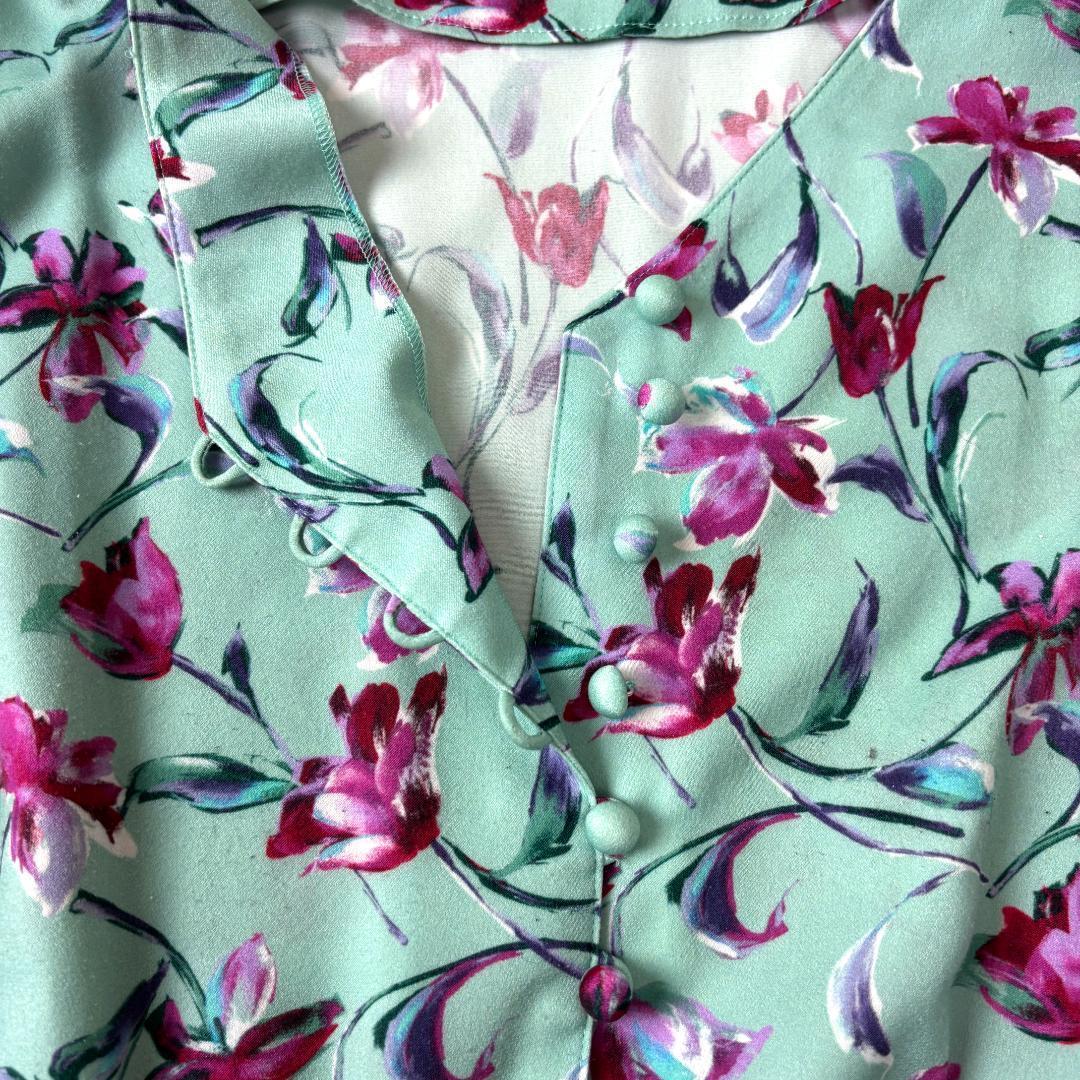 ANAYI フラワーペイントプリント ロングワンピース M ミント 花柄