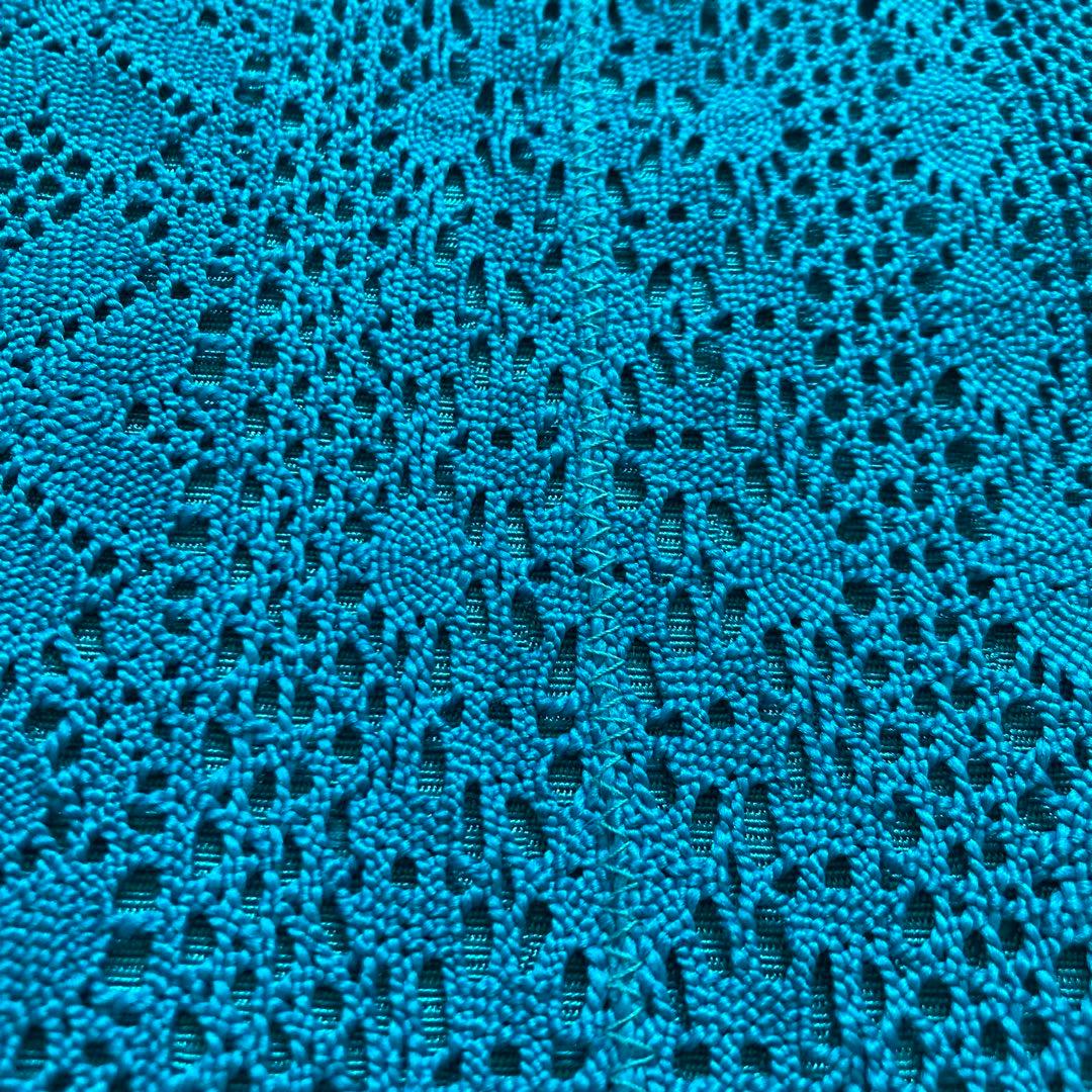 撫松庵 ターコイズブルーのレースが目を引く半幅帯 ポリエステル 中古