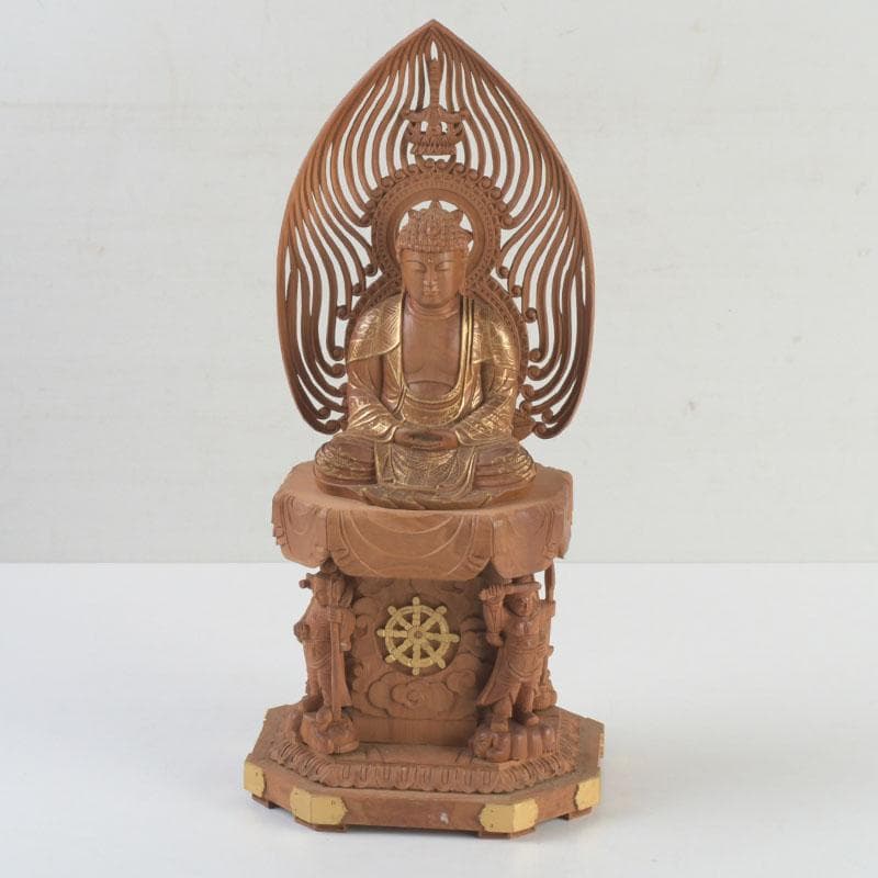 江戸(倉庫)　仏教美術　桧彫刻　大日如来像　仏像　置物　V　9312 桧彫刻『大日如来』