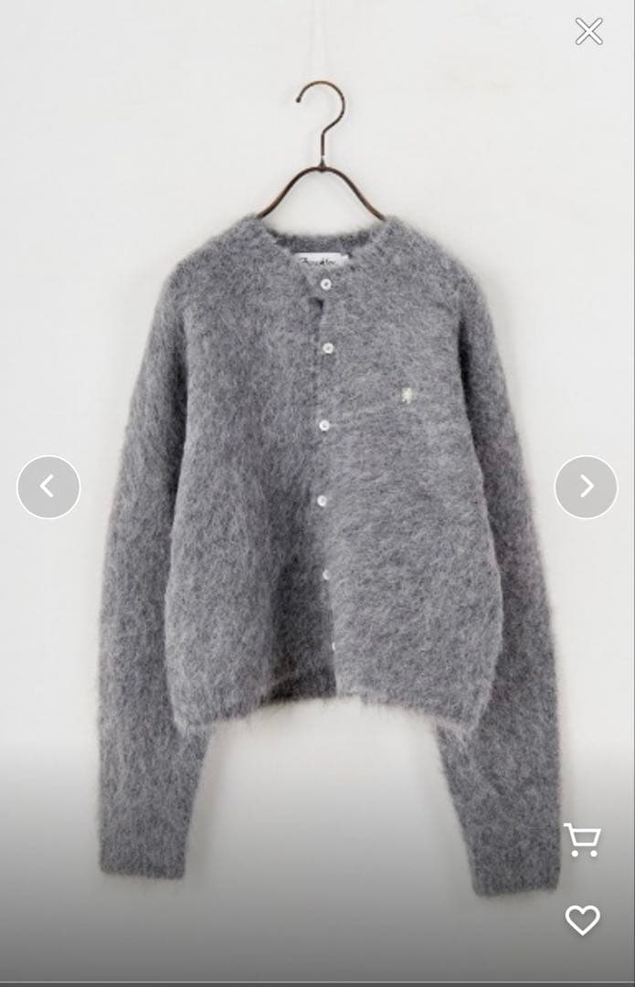 GYMPHLEXジムフレックスロゴ刺繍ショート丈 シャギーニットカーディガン GYMPHLEX（ジムフレックス） カーディガン ロゴ刺繍 クルーネック