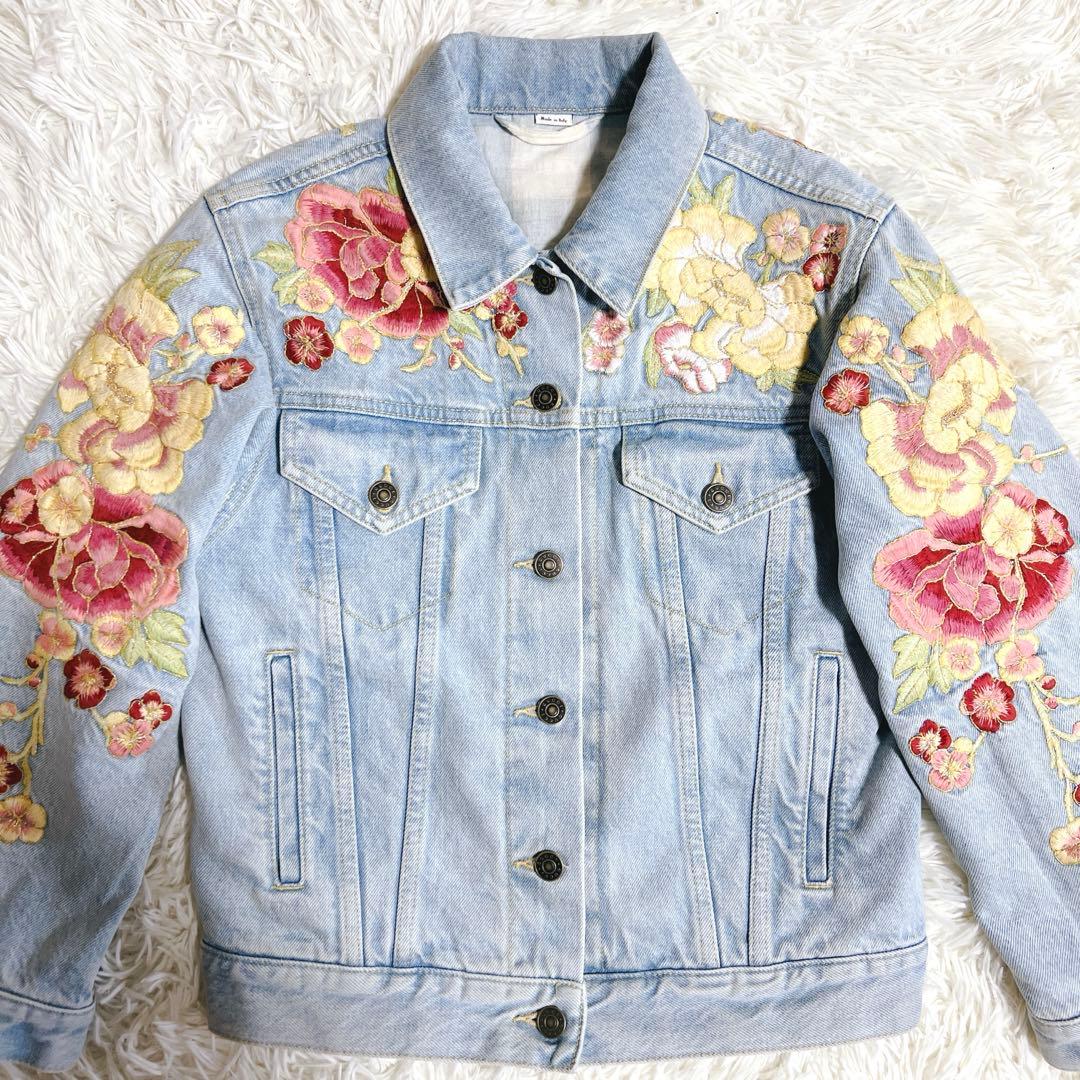 GUCCI グッチ デニムジャケット 花柄刺繍 フローラル GG 38 美品