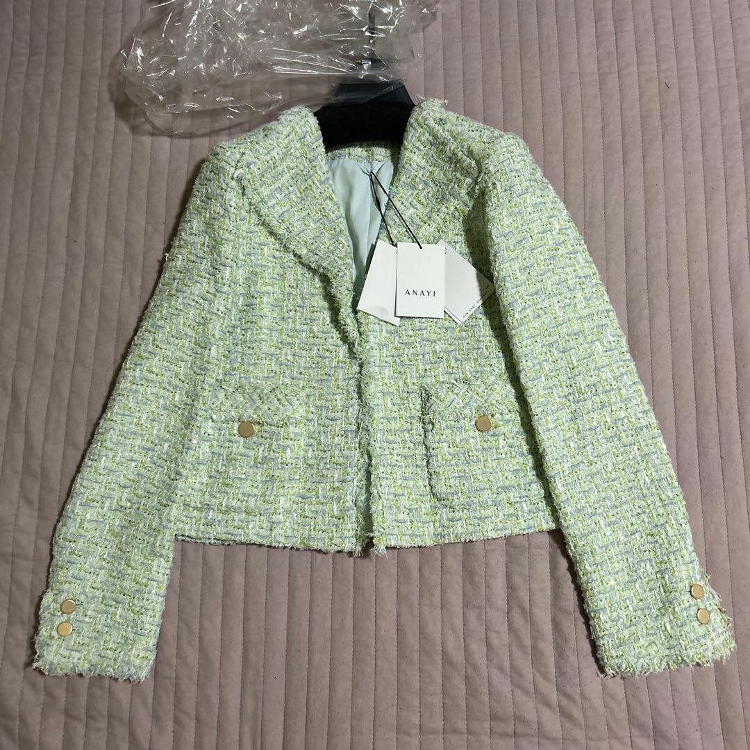 アナイ スパンコールツイードフリンジ ジャケット ¥89100ミント