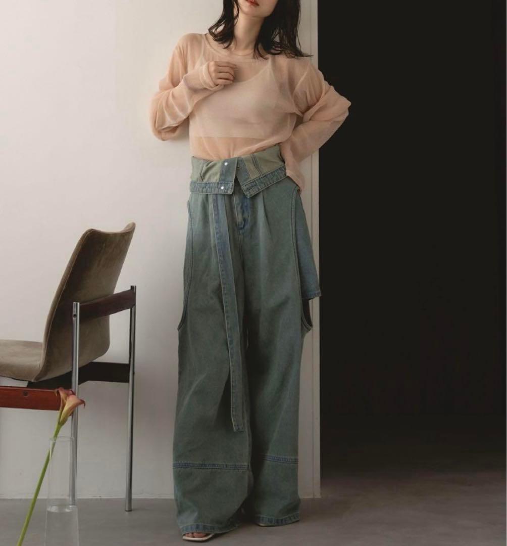 mideal カットアウトデザインワイドデニムブラックM