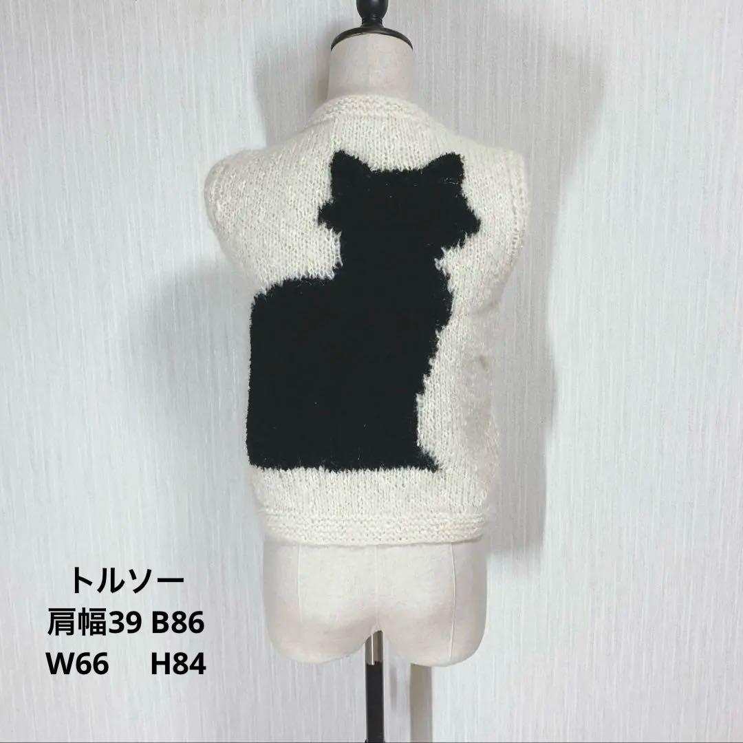 新品未使用ふわっふわっオーダー インターシャ手編みBLACK CATニット