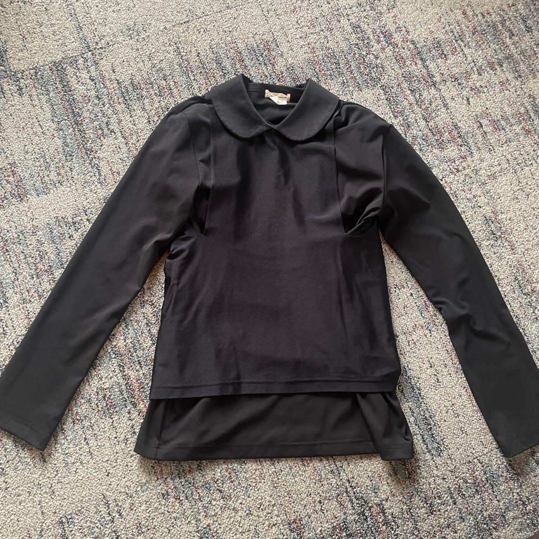 極美品 コムデギャルソン 丸襟カットソー シャツ 変形 L 黒 ブラック