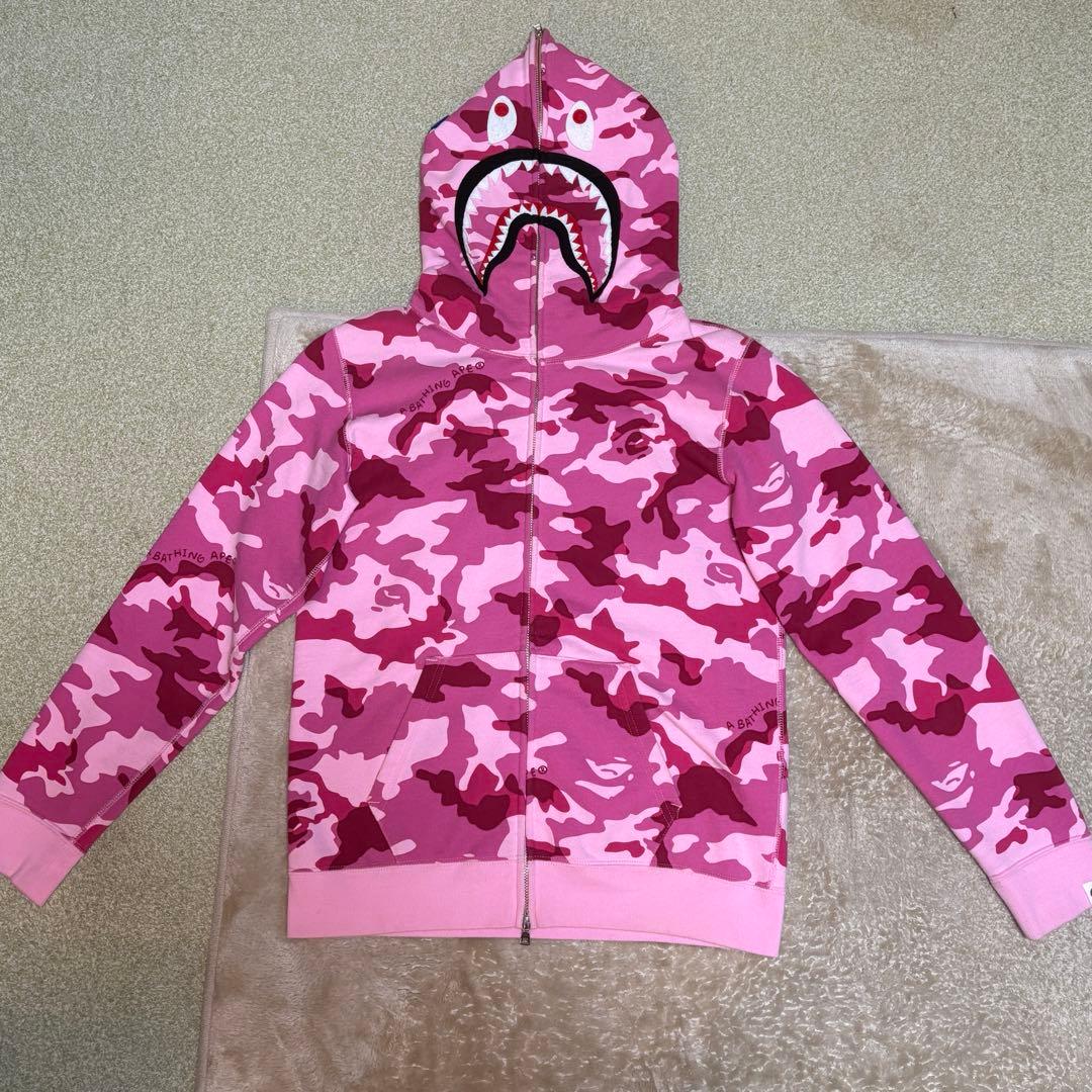 正規品】a bathing ape シャークパーカー ピンク - メルカリ