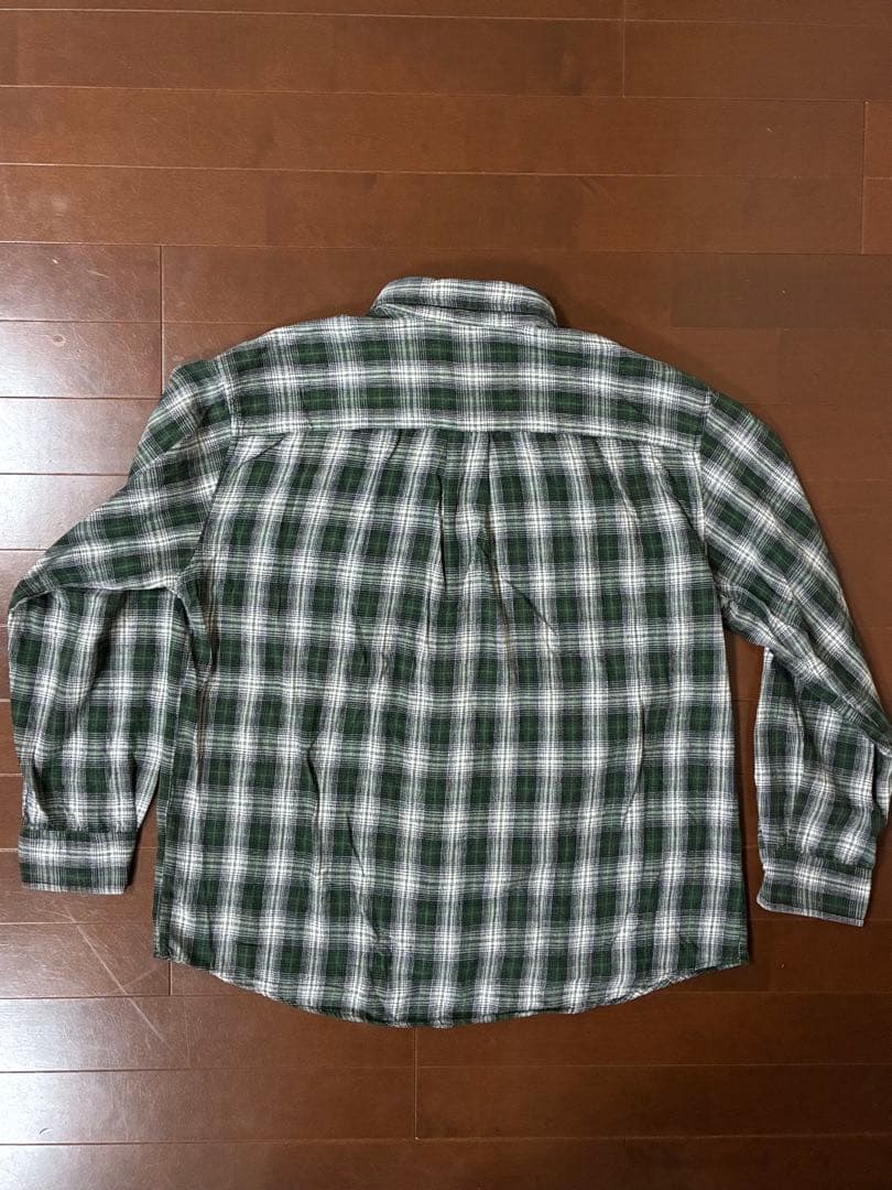 00s ST.JOHN'S BAY好配色オンブレチェック ネルシャツLグリーン系