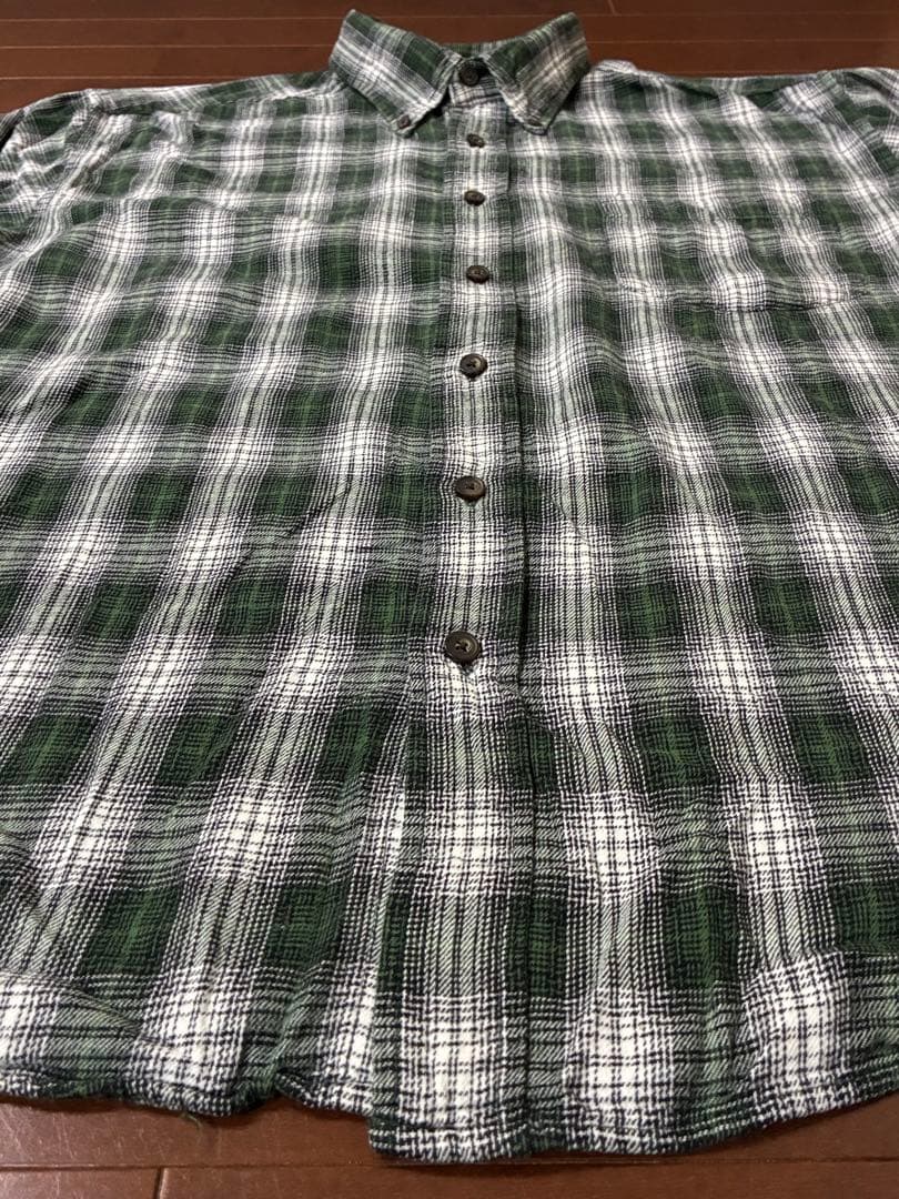 00s ST.JOHN'S BAY好配色オンブレチェック ネルシャツLグリーン系