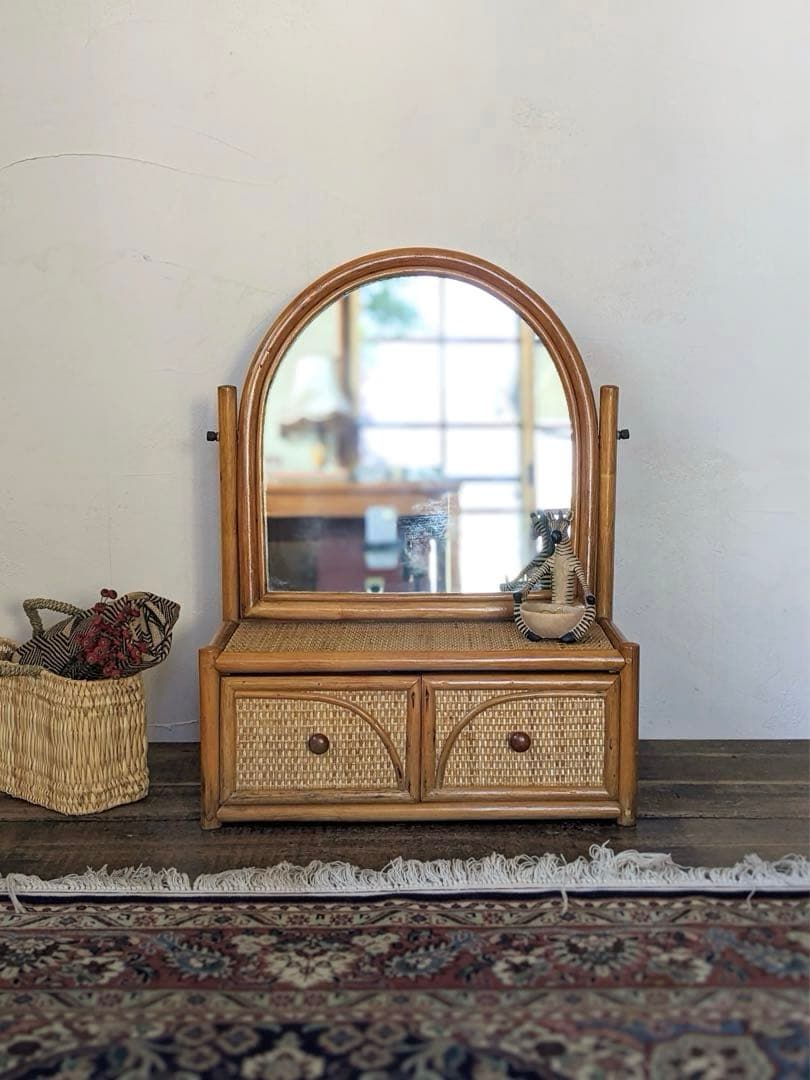 総ラタンのドレッサー　鏡台　ミニサイズ 楽天市場】ドレッサー 化粧台 収納 一面ドレッサー 鏡台 メイク台