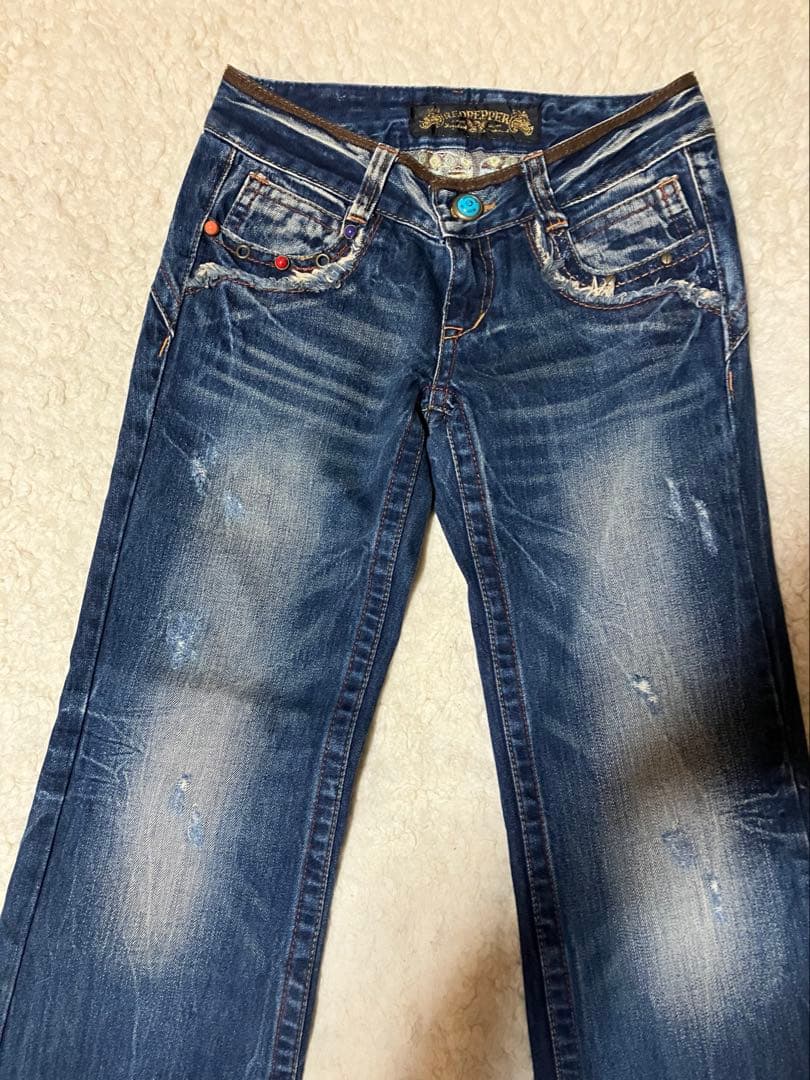 レッドペッパー y2k 平成ギャル 刺繍 フェード ブーツカットデニム26